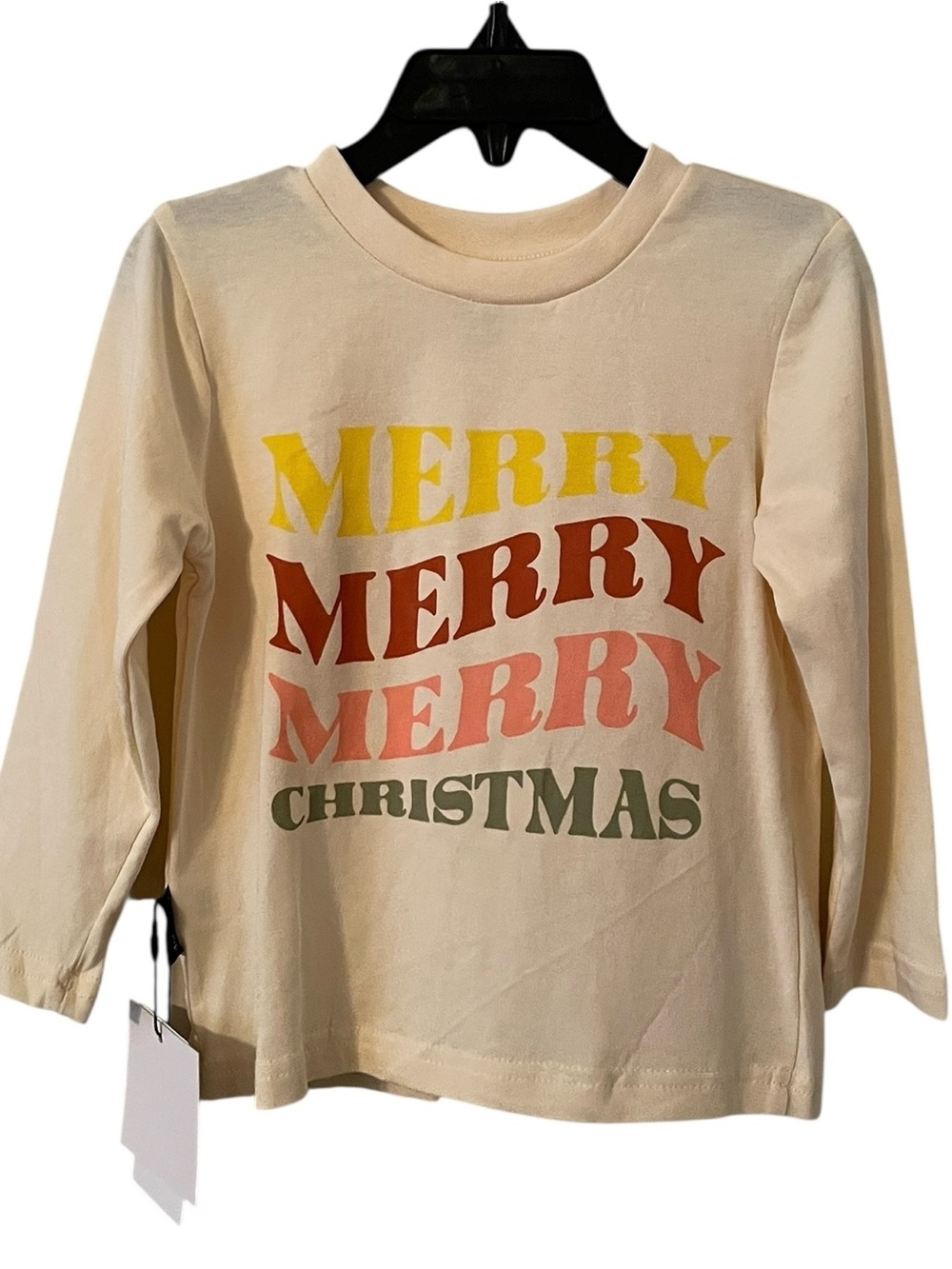 Dot Australia Girl’s Cream Multicolor MERRY CHRISTMAS Long Sleeve Top Size 2T